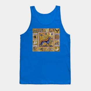 MEDIEVAL BESTIARY THREE DOGS, FANTASTIC ANIMALS IN GOLD RED BLUE COLORS Tank Top